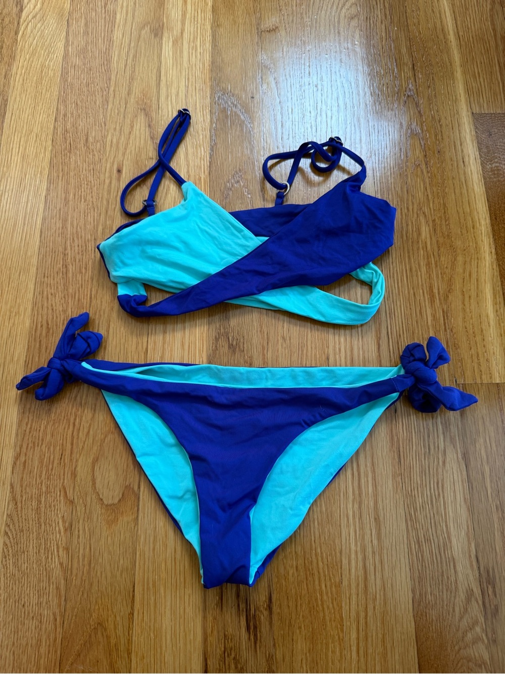 l*space Two-Tone Navy and Aqua Wrap Bikini